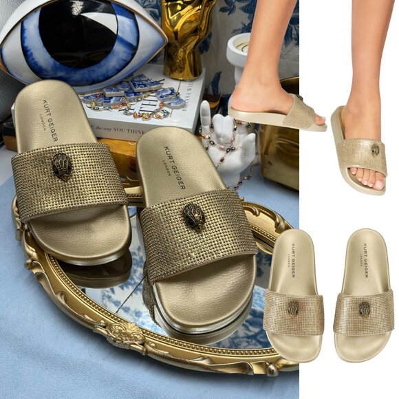 Kurt Geiger Shoes - 🆕 KURT GEIGER LONDON 🧿 NWOB Meena Eagle Gold Crystal Studded Slide, Sz US 7